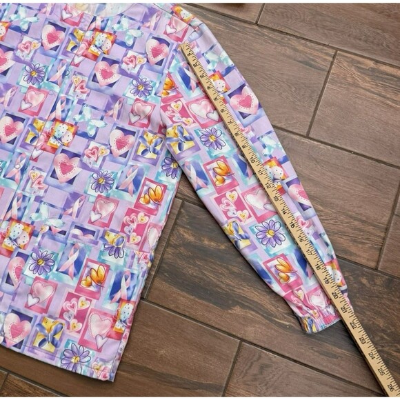 WOMENS SCRUBS JACKET Breast Cancer Scrubs Pink Ribbons Hearts Butterflies SIZE S - Picture 5 of 8